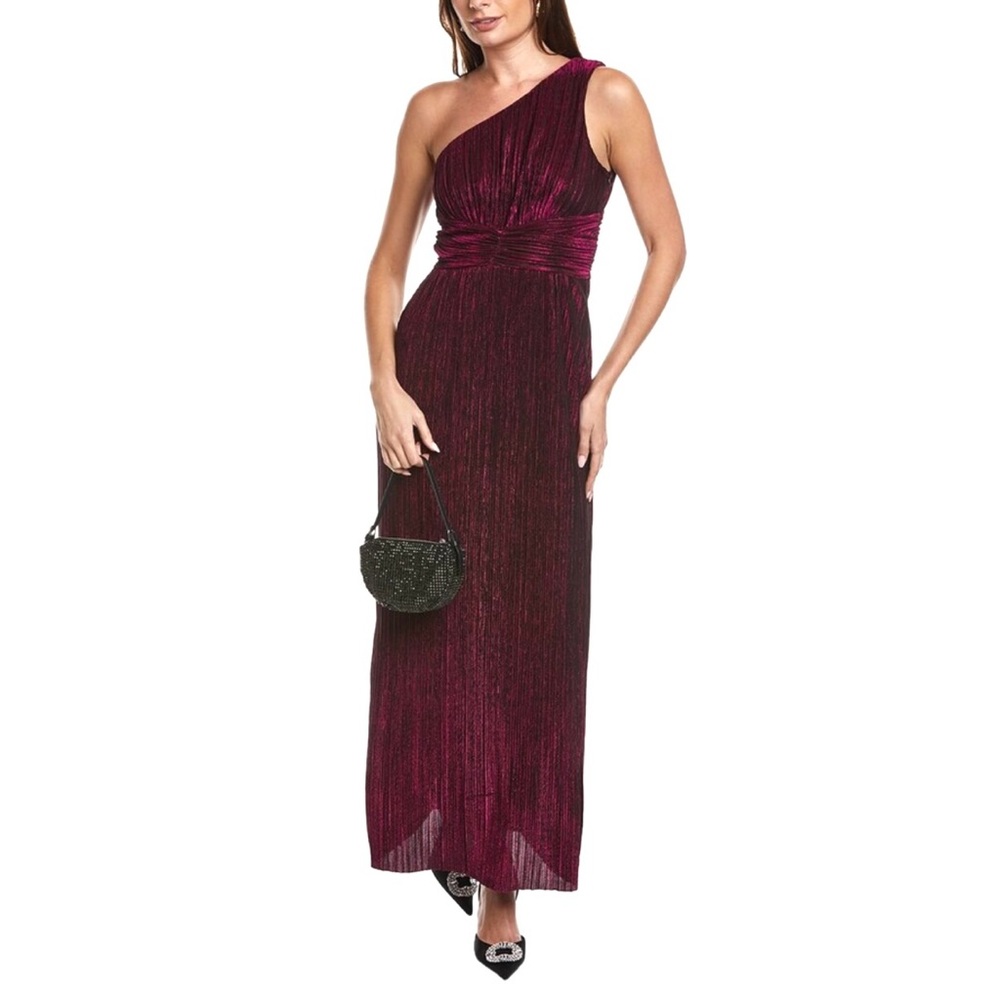 Taylor One-Shoulder Cranberry Crinkle Grecian Formal Gown Long Dress